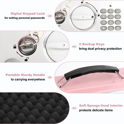 KYODOLED Pink Safe Box with Digital Keypad Lock, Lock Box with Code for Personal Items, Metal Security Box for Cash, Passport, Jewelry, Ideal for Home, Office, Garage Sale, 11.8'' x 9.4'' x 3.5''