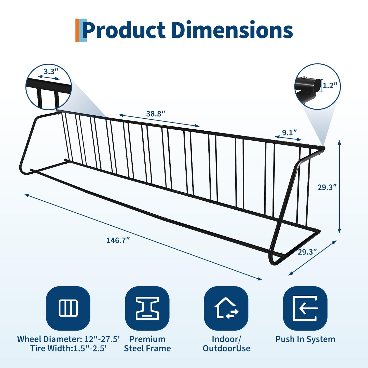 ActiveTrail Commercial Grid Bike Rack - Heavy Duty Outdoor Bicycle Rack Stand, Freestanding Metal Floor Bike Stand for Garage, School, Outdoor Parking, Bike Shop (Single & Double Sided)