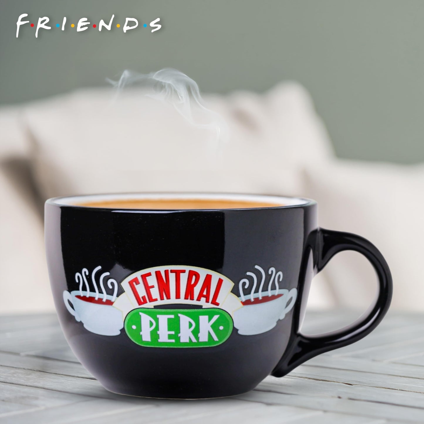 Silver Buffalo FRIENDS Central Perk Black Ceramic Mug Oversized for Coffee, Soup, 24 Ounces