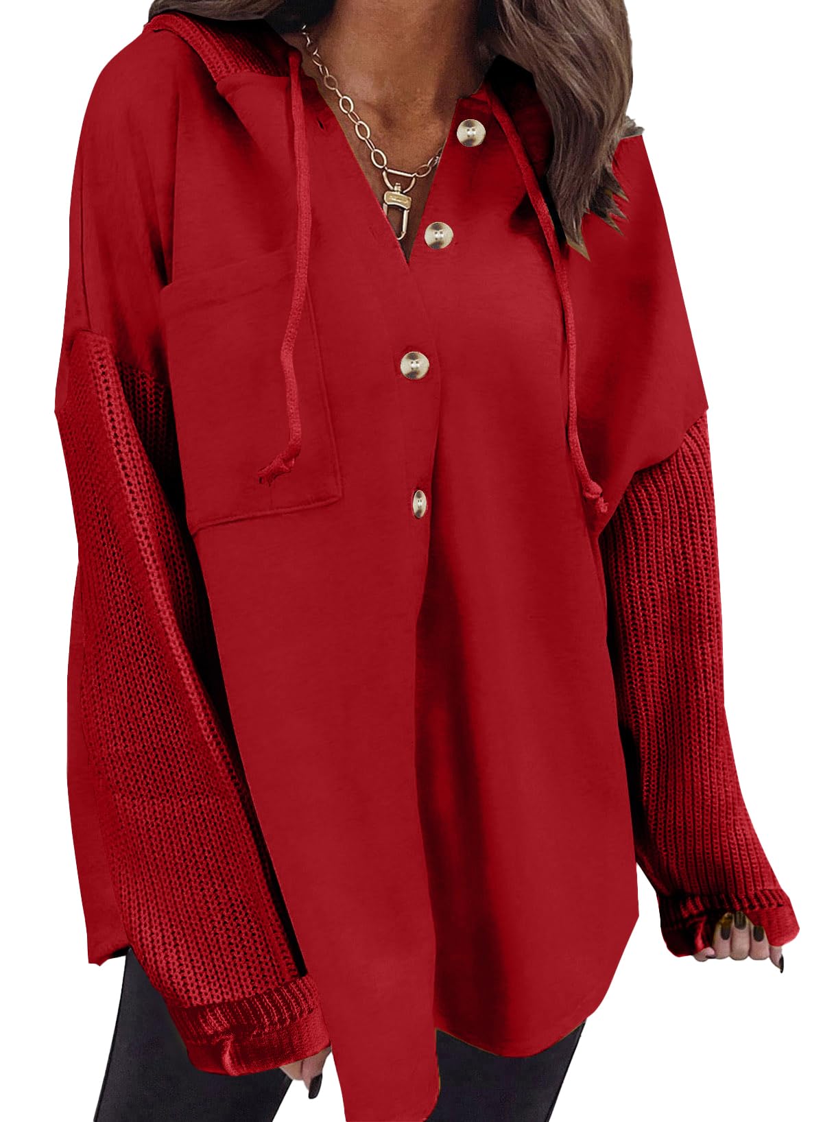SHEWIN Oversized Sweatshirt for Women Loose Fit Casual Long Sleeve Button Hooded Sweatshirts Hoodies with Pocket