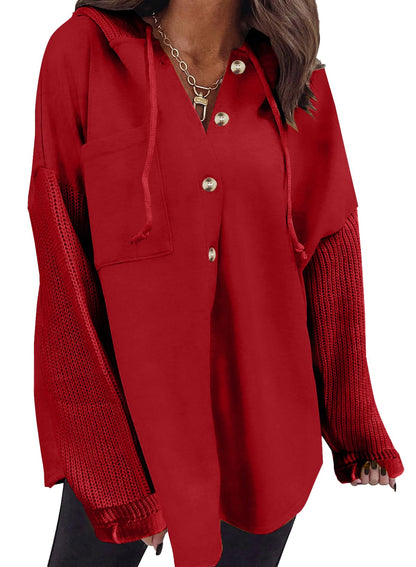 SHEWIN Oversized Sweatshirt for Women Loose Fit Casual Long Sleeve Button Hooded Sweatshirts Hoodies with Pocket