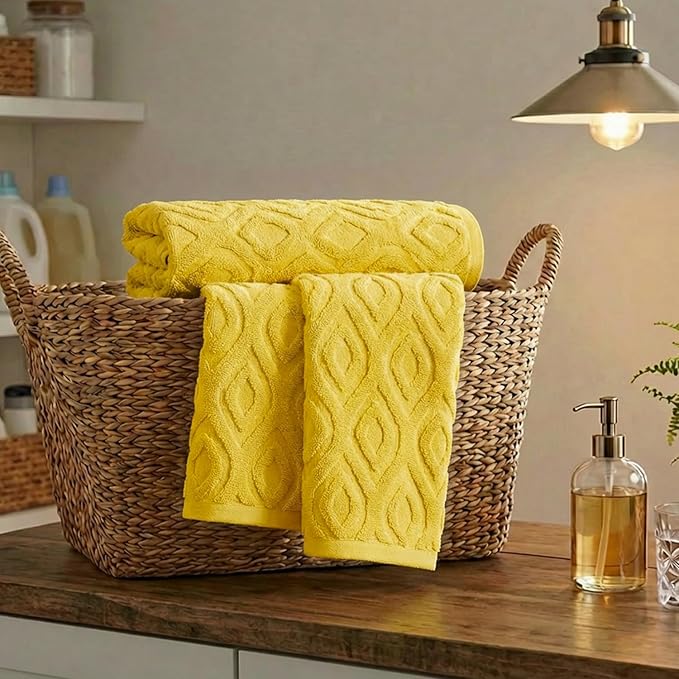 Artoid Mode 1 Pc Yellow 3D Diamond Grid Jacquard Hand Towels