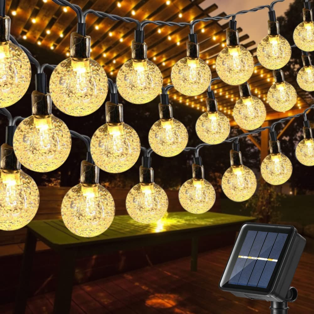 Toodour Solar String Lights Outdoor Waterproof, 56ft 100 LED Globe String Light with 8 Mode, Crystall Ball Lights Solar Patio Lights for Garden, Lawn, Patio, Gazebo, Yard, Outdoor Decor - Warm White