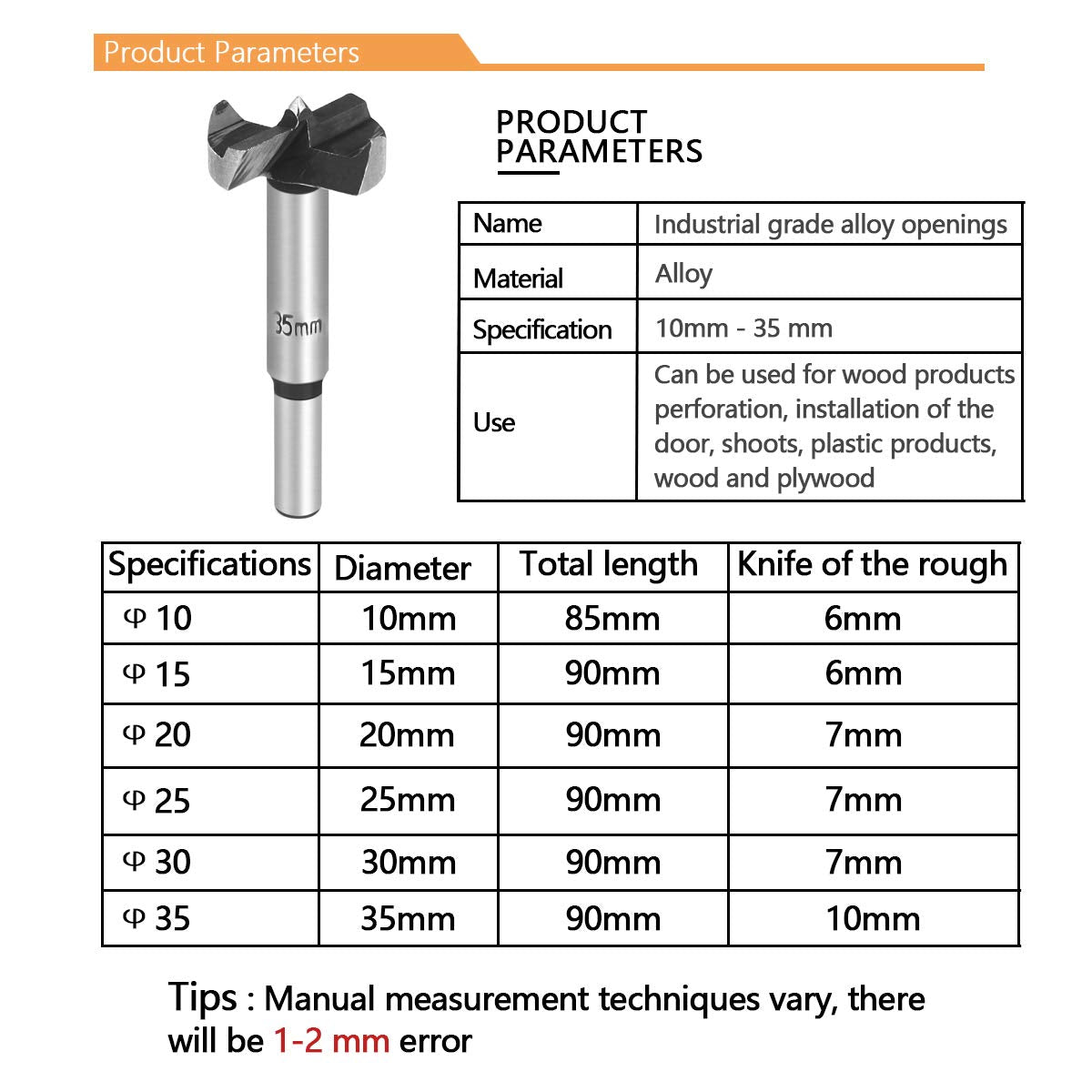 flintronic Forstner Drill Bit, 6PCS(10,15,20,25,30,35mm) Cemented Carbide Woodworking Hole Saw HSS Drill Bit Set for Hand Drill/Bench Drill/Solid Wood, Cork, Splint, Plywood, Particle Board