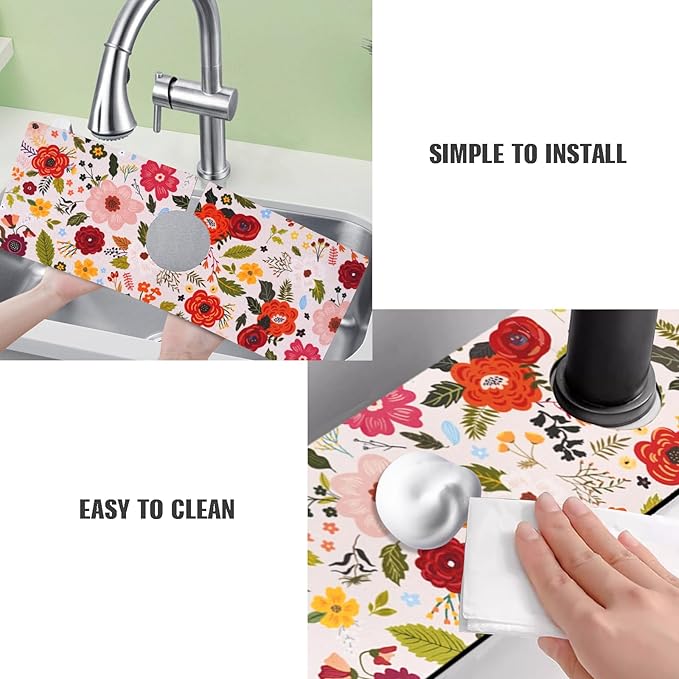Sink Faucet Absorbing Mat, 2 Pack Drying Mat Around Faucet Sink Splash Guard