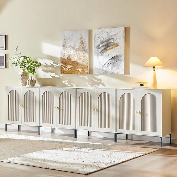 IFBUY Modern Sideboard Buffet Cabinet, 123.5" W Fluted Arched Buffet Cabinet