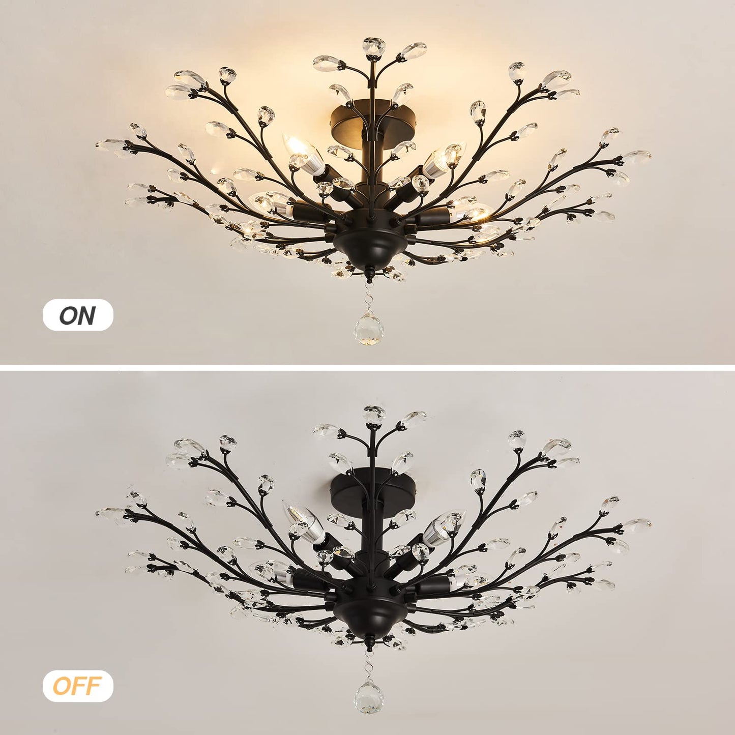 CVKASH 5 - Light Vintage Small Crystal Chandelier Modern Semi Flush Mount Ceiling Light Fixture Chandelier Lighting for Kitchen Bedroom Living Room Dining Room Hallway Foyer（Black）