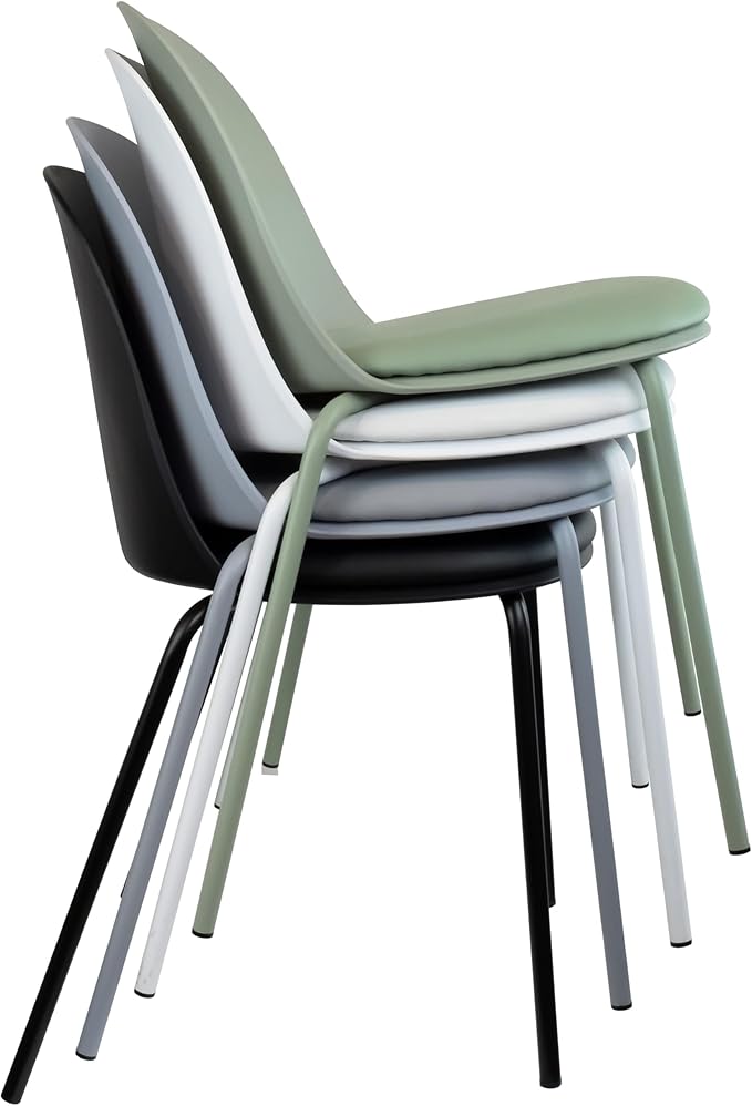 2xhome Modern Stackable Armless Dining Chair | Plastic Shell Seat with Metal Legs | Indoor or Outdoor Use | Home Kitchen Patio (4, Black, Padded Seat)