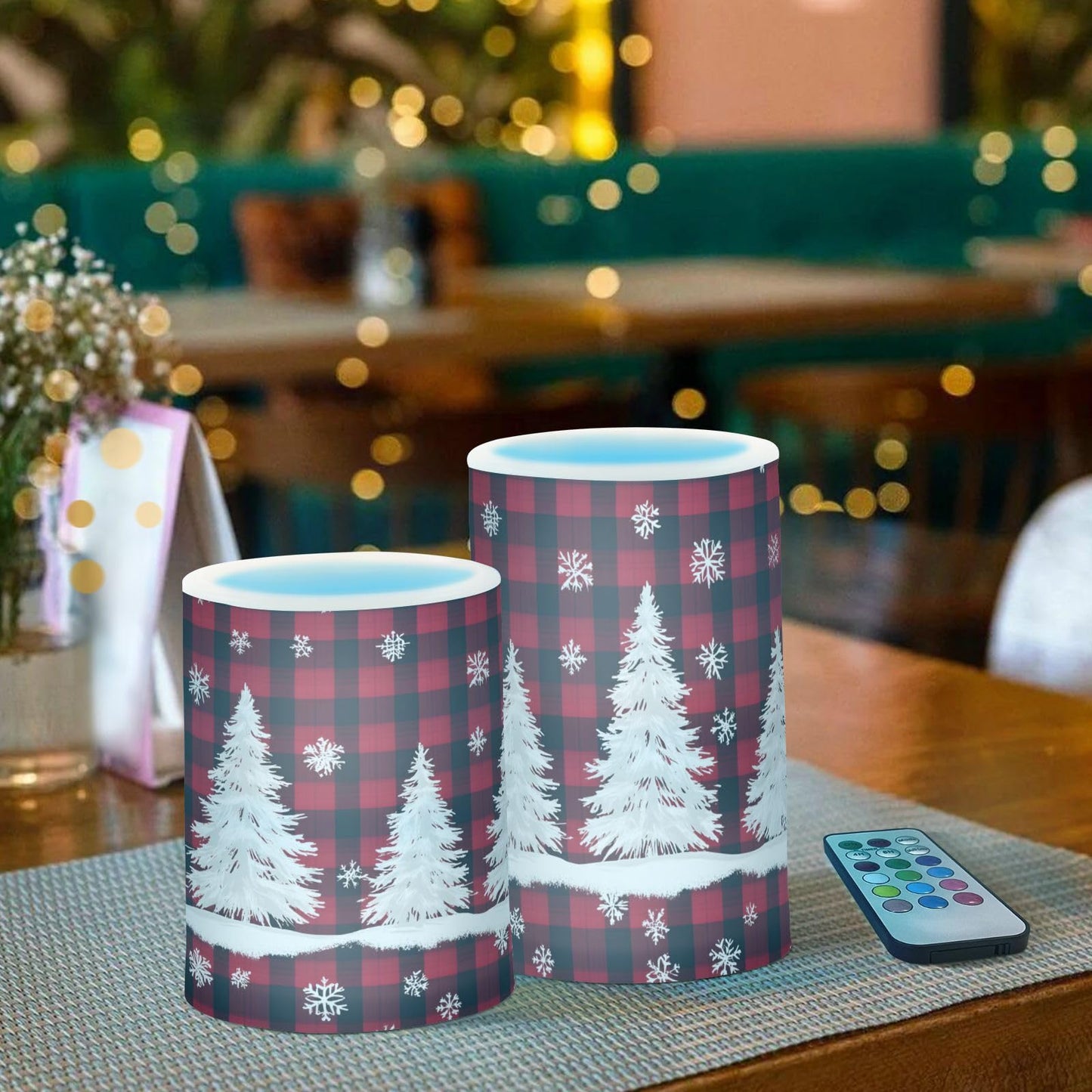 ALAZA Christmas Tree Snow Buffalo Flameless Candles Battery Operated with Remote Timer,Tea Light Candles LED Pillar Votive Candles Set of 2 for Outdoor Indoor Decorations223