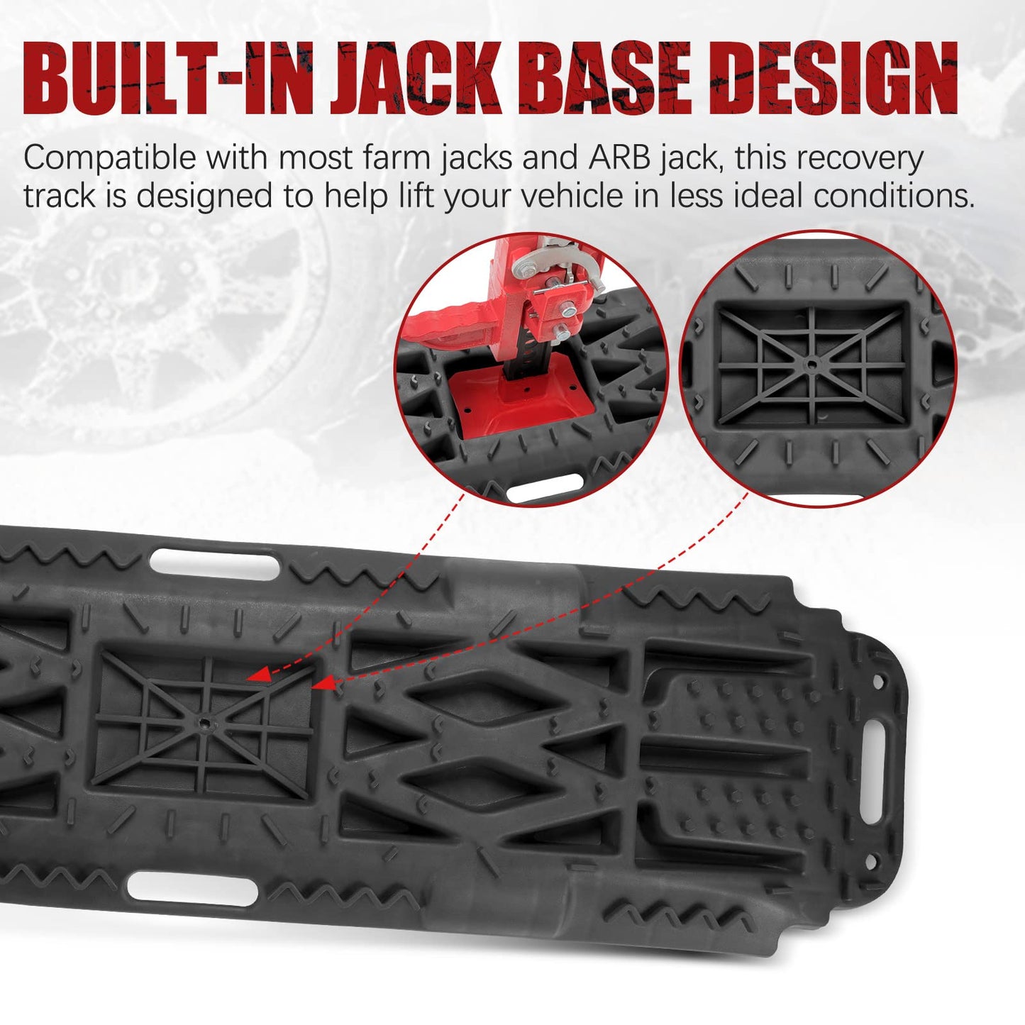 BUNKER INDUST Offroad Traction Boards with Jack Lift Base + 1"×30ft Kinetic Recovery Rope with 2 Soft Shackles Kit