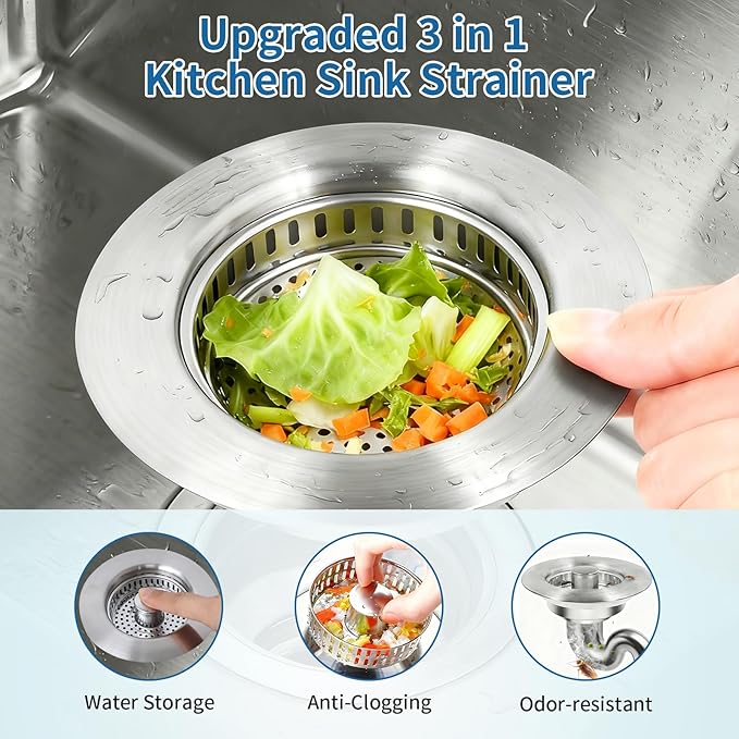 The Ultimate Kitchen Sink Solution: 3-in-1 Drain Strainer & Stopper. 304