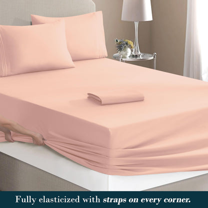 Mocassi Full Size 4-Piece Bed Sheet Set - 1800 Premium Hotel Quality Microfiber 18-24 Inches Extra Deep Pocket Fitted Sheet- Luxury Soft, Breathable, Wrinkle, and Fade Resistant, Blush Pink