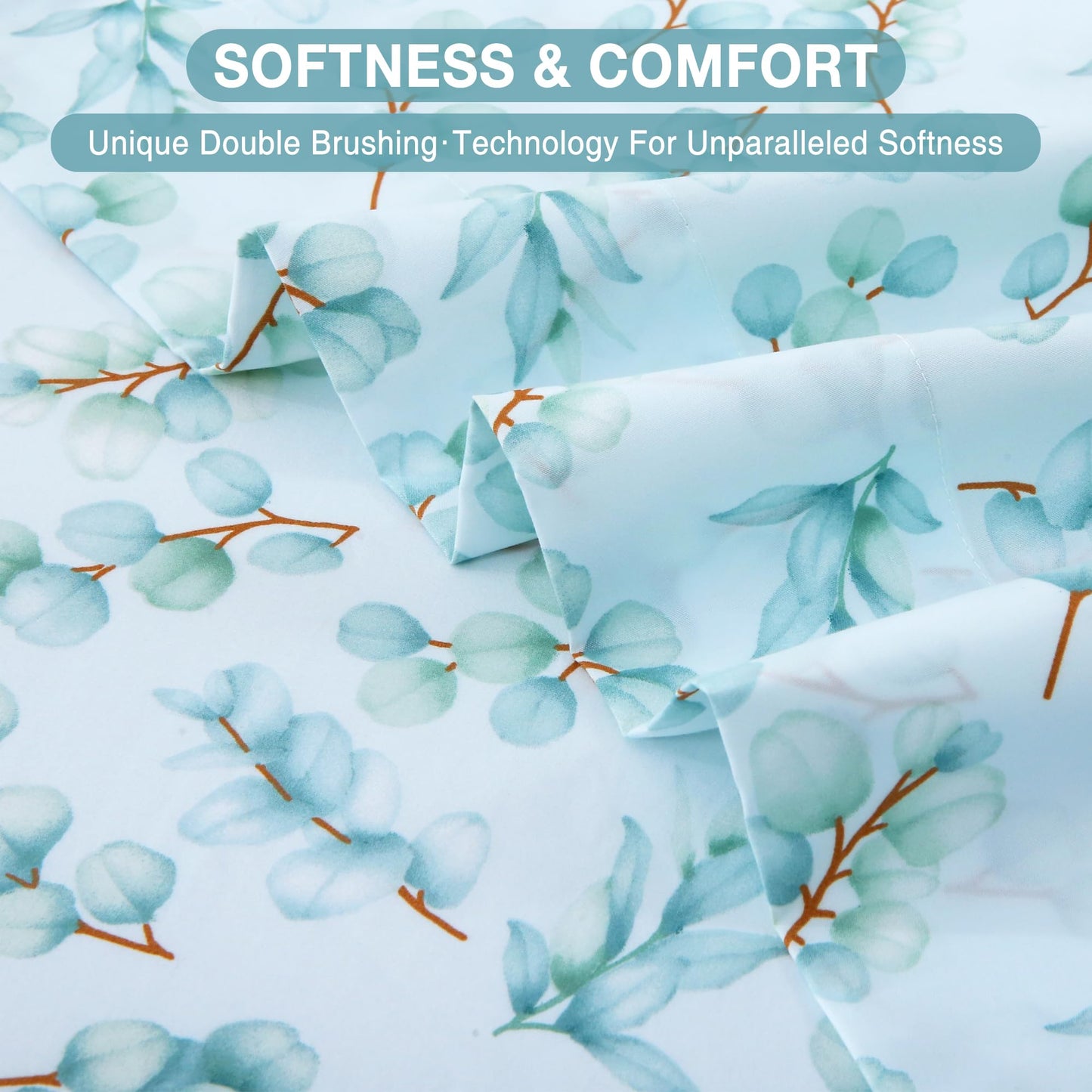 Viviland Full Bed Sheet Set - 4 Piece Double Brushed Microfiber Bedding - Deep Pocket Up to 15", Ultra Soft, Breathable & Wrinkle Resistant Skin-Friendly Cooling Sheets for Adult - Eucalyptus Dew(F)