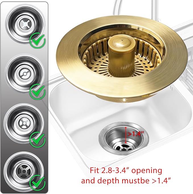Kitchen Sink Drain Strainer, 3 in 1 Pop up Kitchen Sink Stopper,