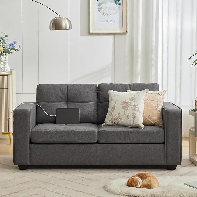 TYBOATLE 65" Small Couches for Bedroom, Mid-Century Modern Tufted Comfy