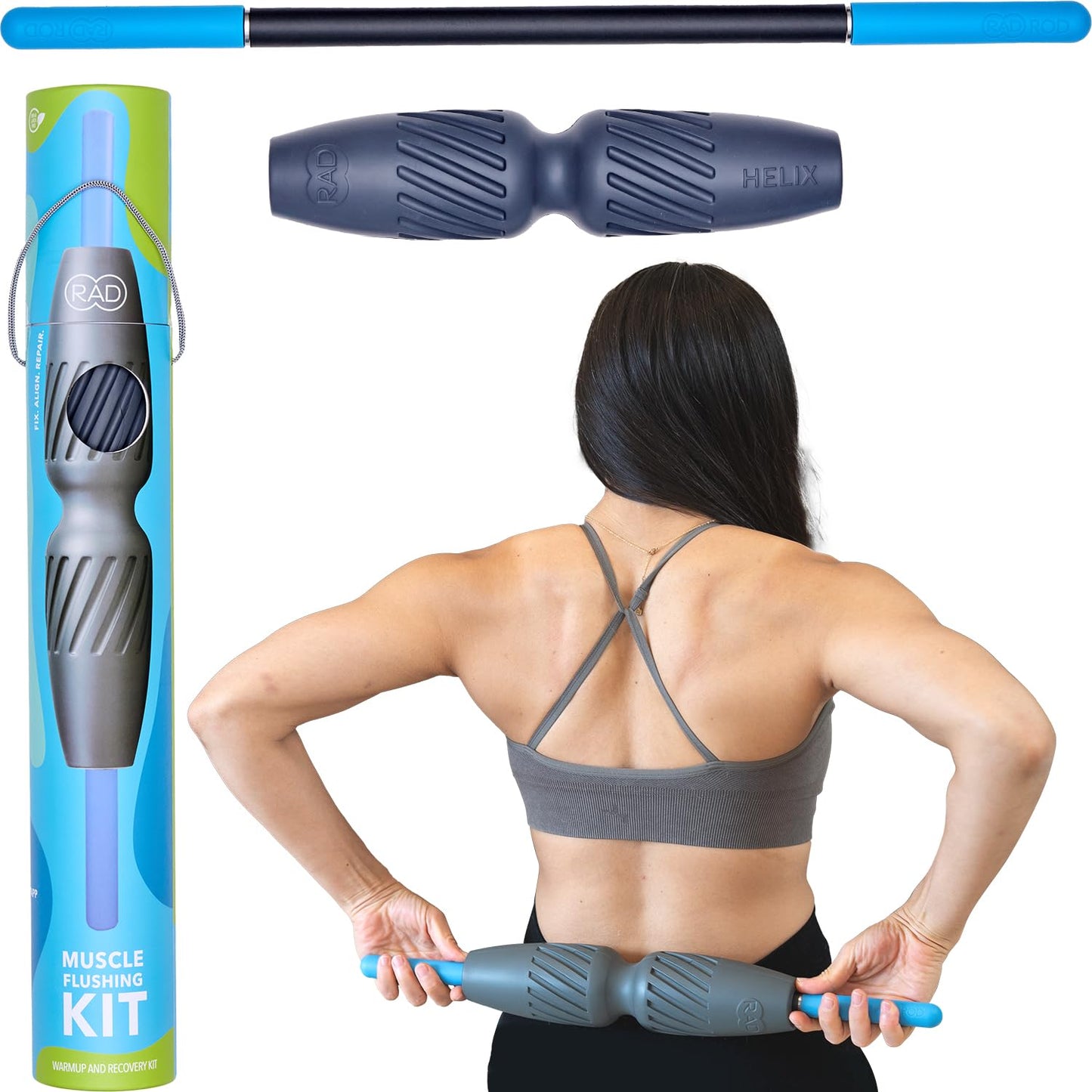RAD 2-in-1 Muscle Flushing Kit – Includes Exercise Foam Roller & Massage Roller Stick – Deep Tissue Myofascial Release, Muscle Recovery Tools for Mobility & Performance