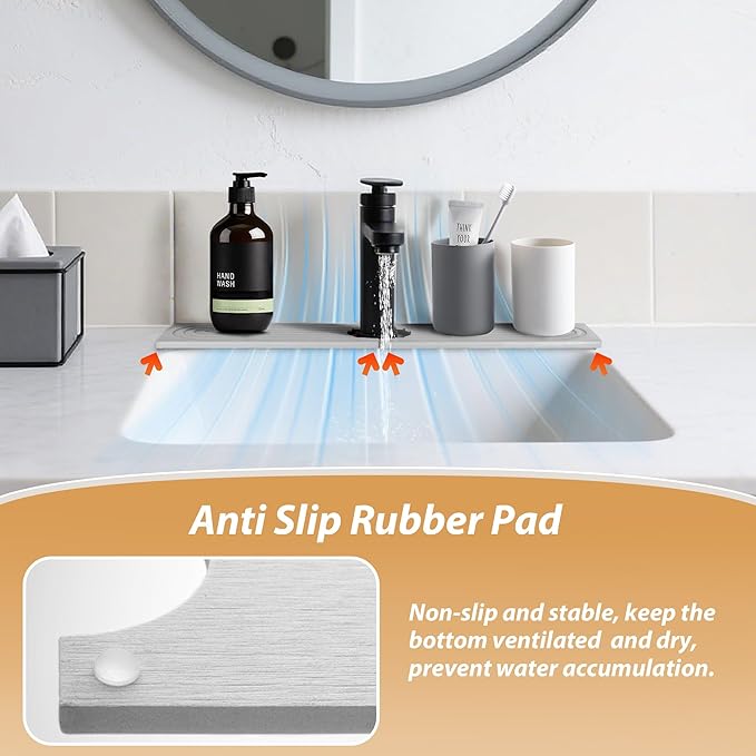Kitchen Sink Faucet Mat, Diatomaceous Earth Quick Dry Sink Splashback Drying Mat