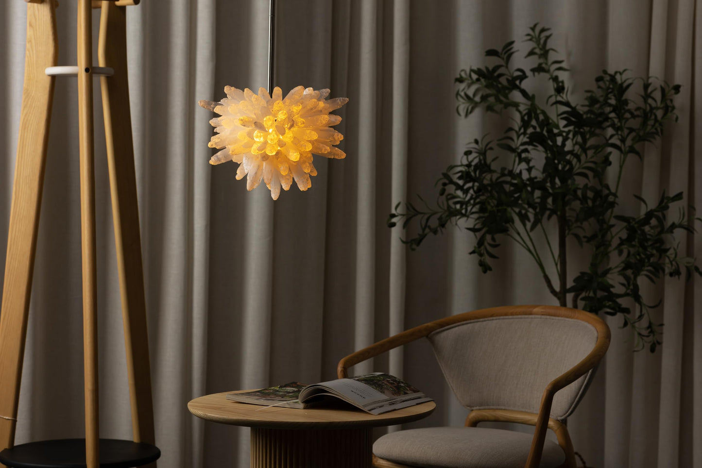 YeasHome Selenite Crystal Pendant Light, 12 Inches, White