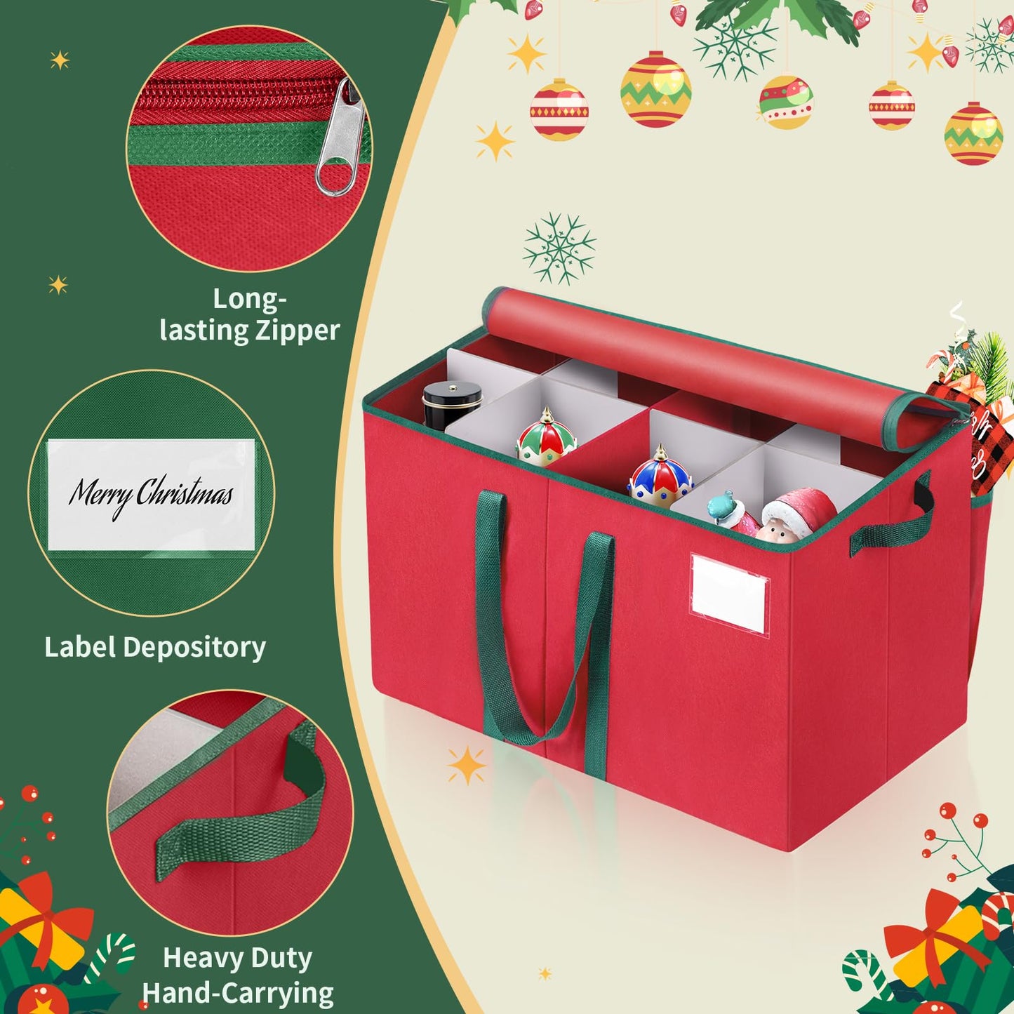 EverMerry Nutcracker Storage Containers and Figurine Collectibles Storage Box， Large Ornament Storage Organizer Stores Up to 8 Holiday Christmas Nutcrackers Figurines-Carolers Ornaments Red/15 Inches