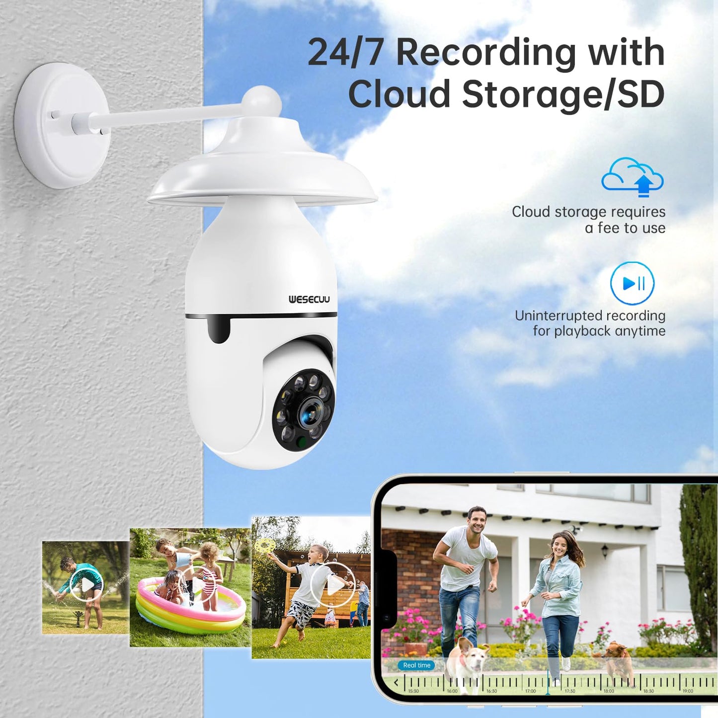 WESECUU Light Bulb Security Camera -5G& 2.4GHz WiFi 2K Security Cameras Wireless Outdoor Motion Detection and Alarm,Two-Way Talk,Color Night Vision,Human Detection, Bulb Camera Compatible with Alexa