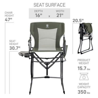 EVER ADVANCED Portable 30.7" Seat Height Tall Folding Camping Chair Directors Chair High Foldable Bar Stool with Side Table for Makeup Artist, Sports Event, Craft Show, Supports 350LBS
