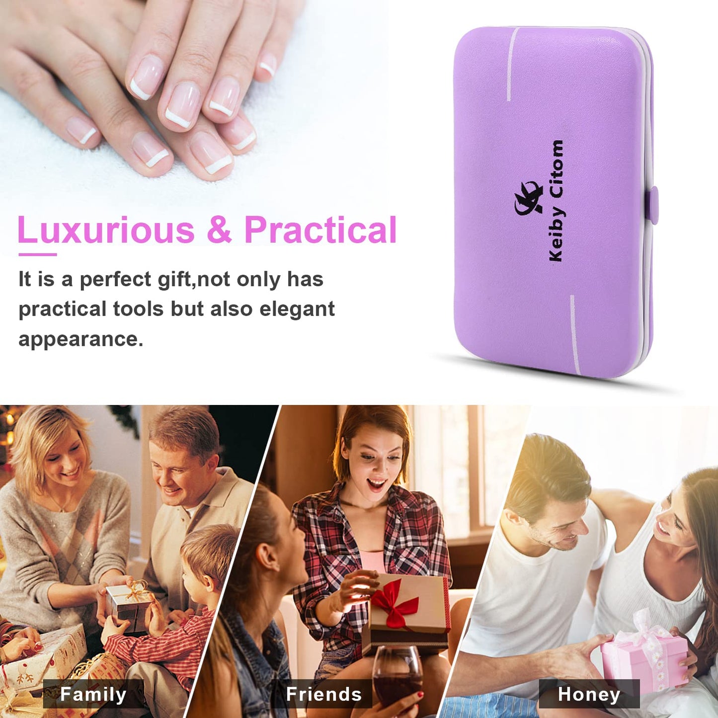 Manicure Set, Travel Mini Nail Clippers Kit Pedicure Care Tools, 10pcs Stainless Steel Grooming kit (Pink)