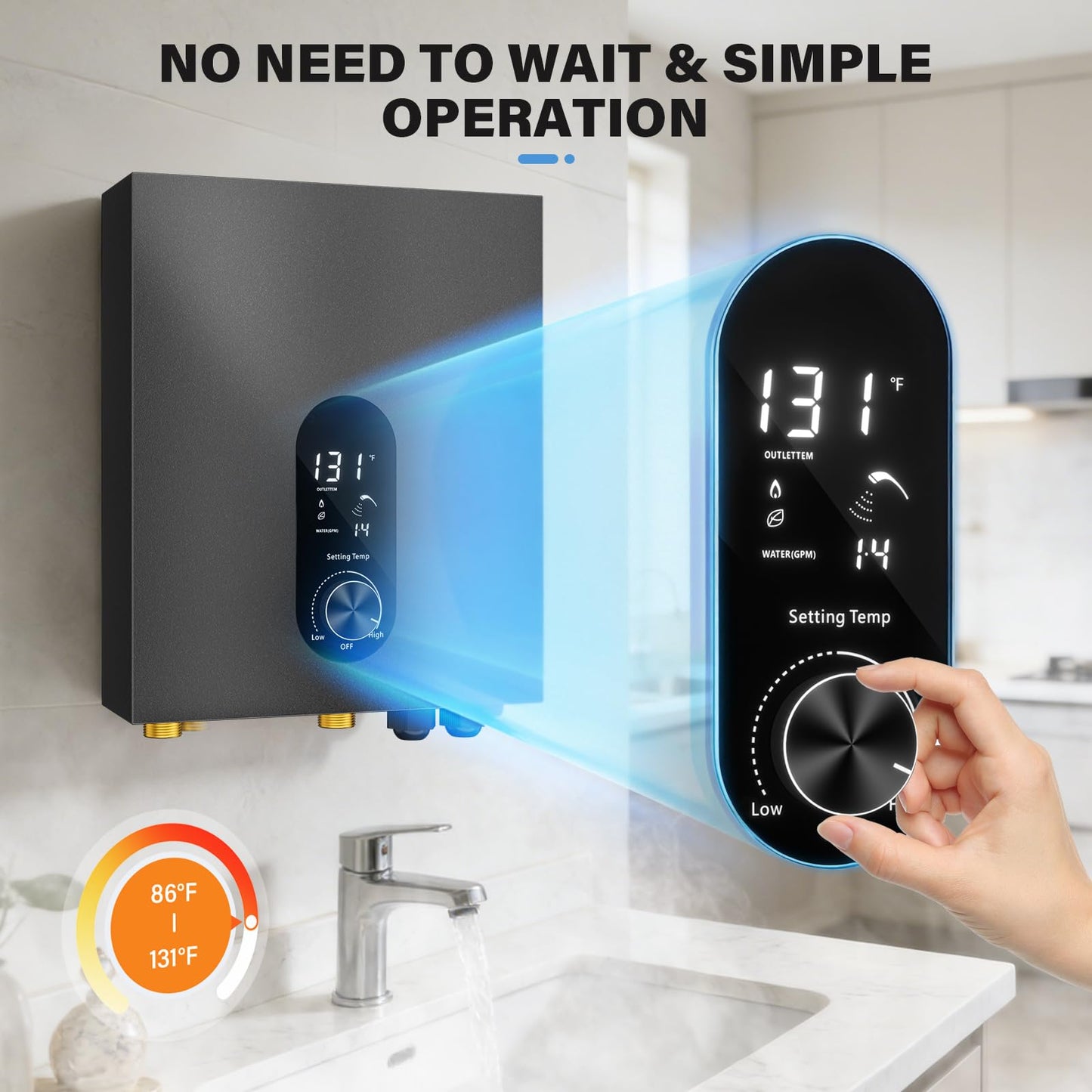 Tankless Water Heater Electric 18KW Instant Hot Water Heater Under Sink, Point of Use Water Heaters with Digital Display for Kitchen Bathroom