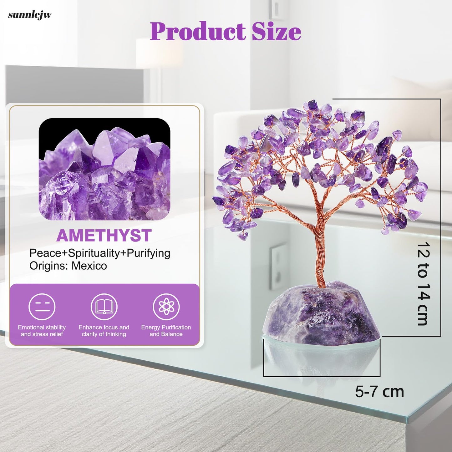 Sunnlejw Amethyst Crystal Tree of Life, Chakra Tree Gifts for Women Purple Room Decorations,Crystals and Healing Stones Reiki Positive Energy, Feng Shui Office Desk Decor Meditation