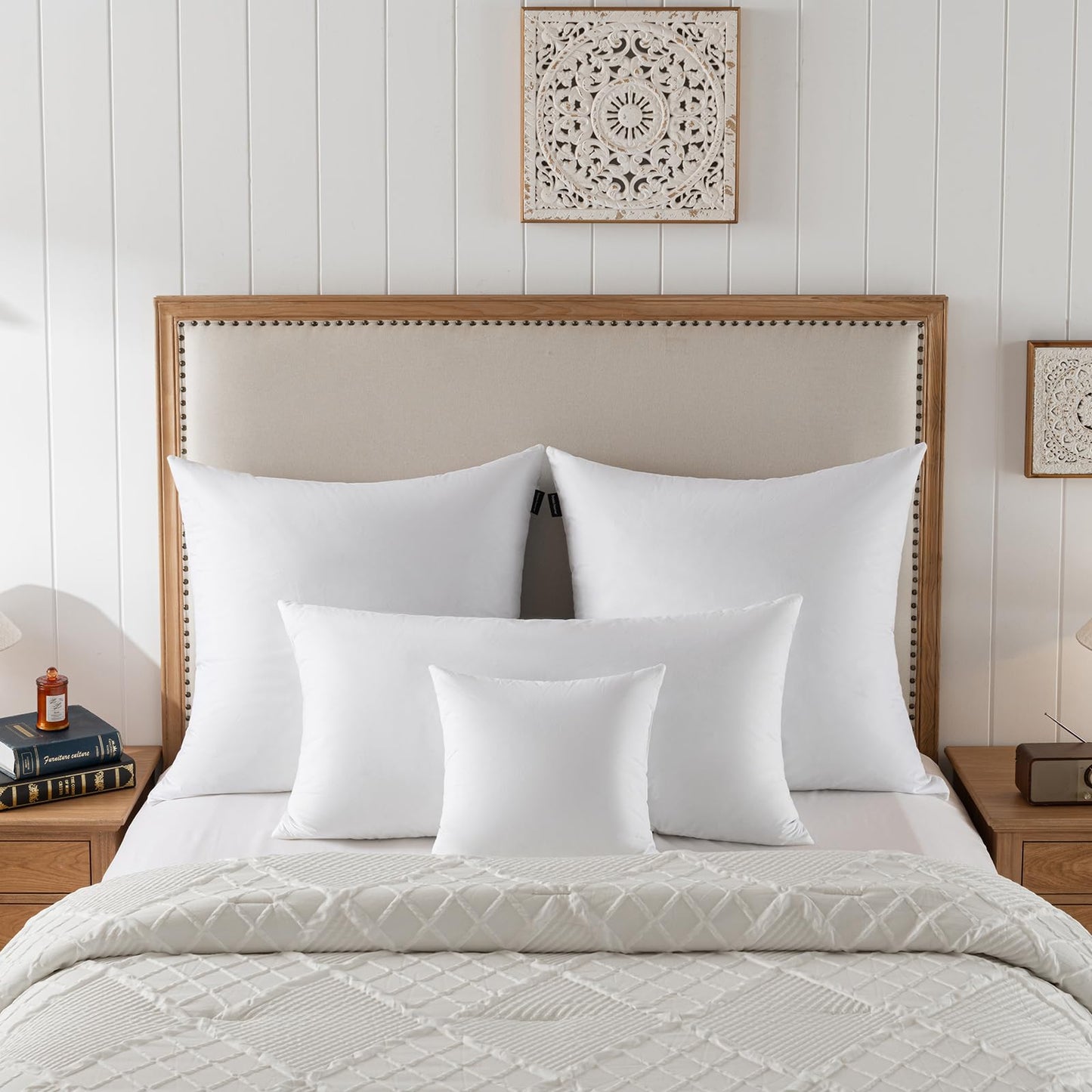 20x20 Decorative Throw Pillow Inserts-Down Feather Pillow Inserts-Square-Cotton Fabric-Set of 2-White.
