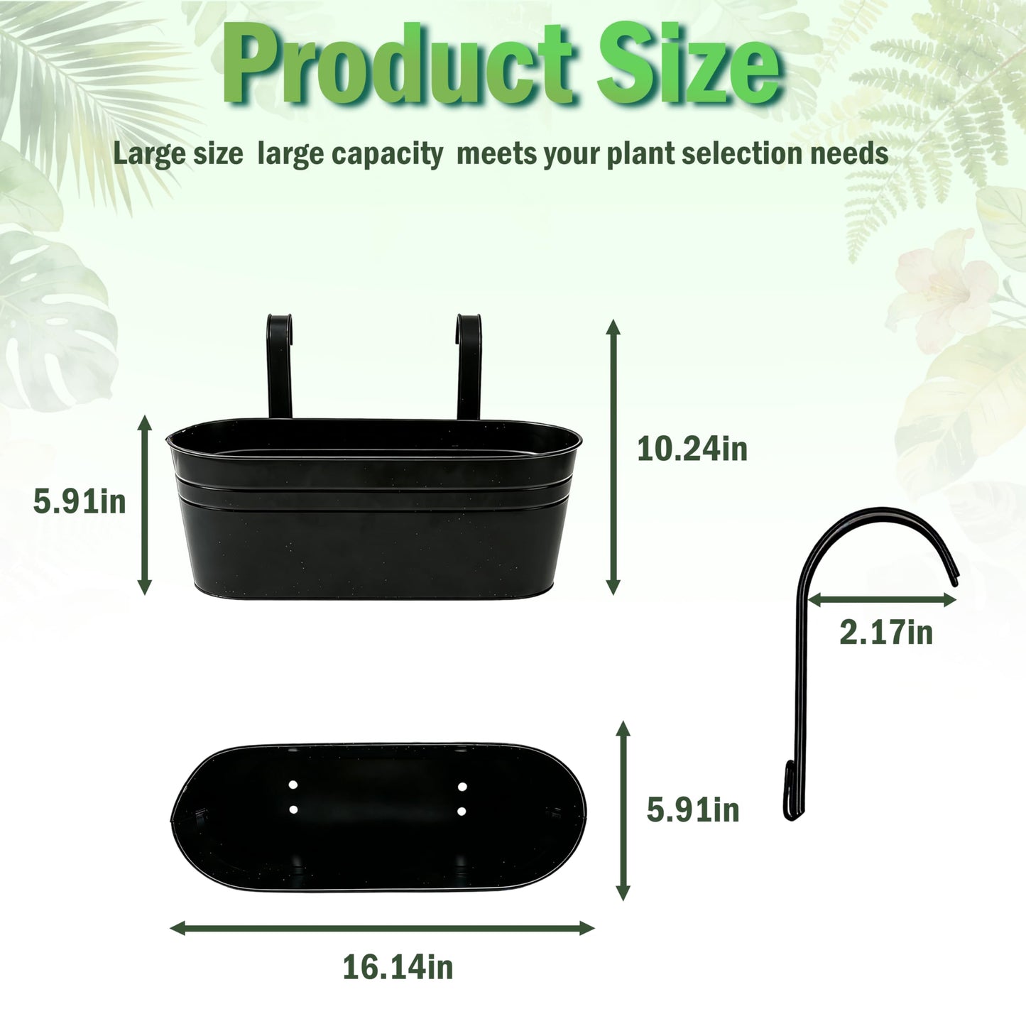 SYITCUN Metal Railing Planter Boxes 16 Inch, 3-Pack Adjustable Hanging Flower Pots for Balcony, Deck, Porch & Fence, Detachable Hook Design, Black Heavy Duty Planters for Outdoor
