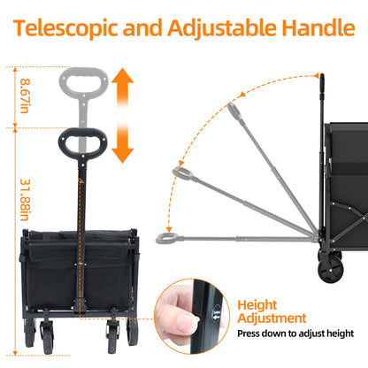 Festival Trolley on Wheels Utility Collapsible Wagon Cart Adjustable Handle for Shoppings Campings Gardenings and Outdoor Sports 120L Capacity
