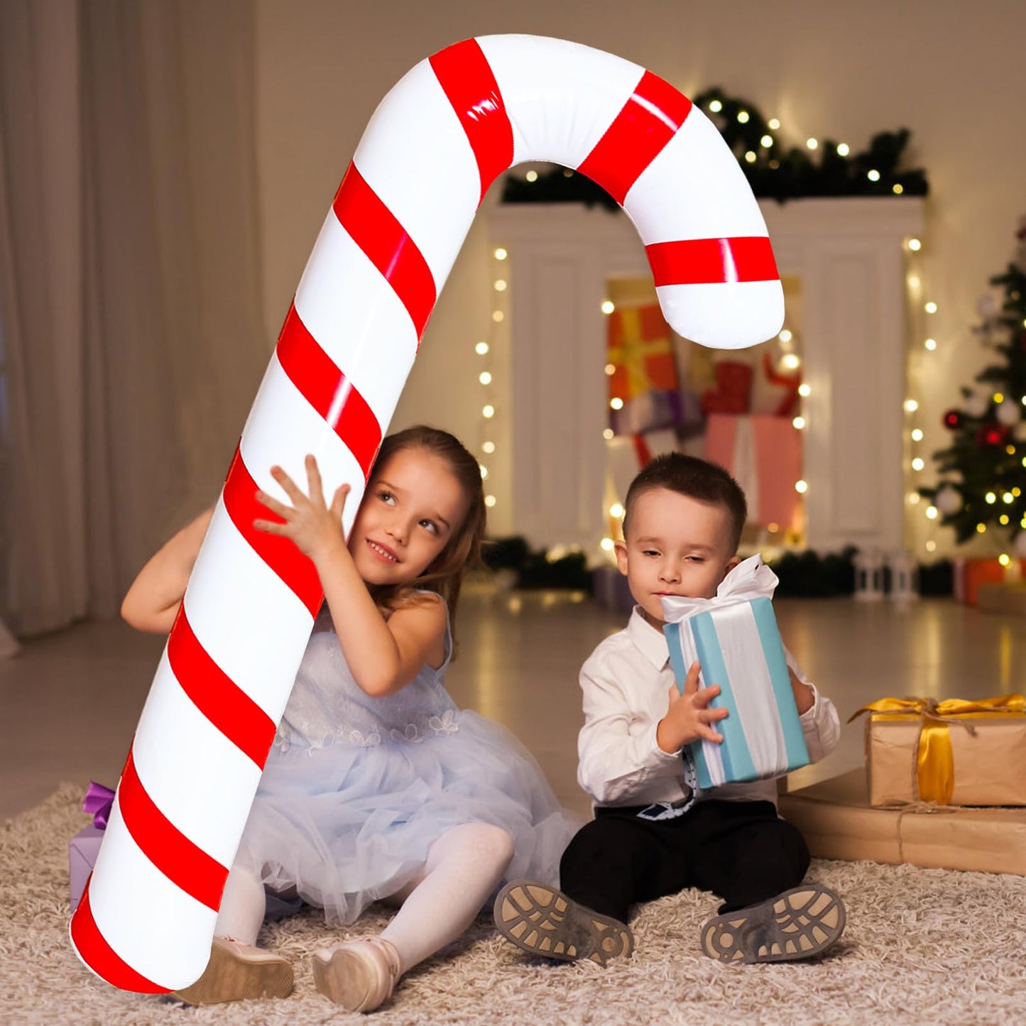 2 Pcs 5 Ft Inflatable Christmas Candy Canes Swimming Pool Floats,Large Blow up Candy Canes Balloons for Christmas Birthday Party Decorations,Xmas Indoor and Outdoor Winter Summer Holiday Celebration