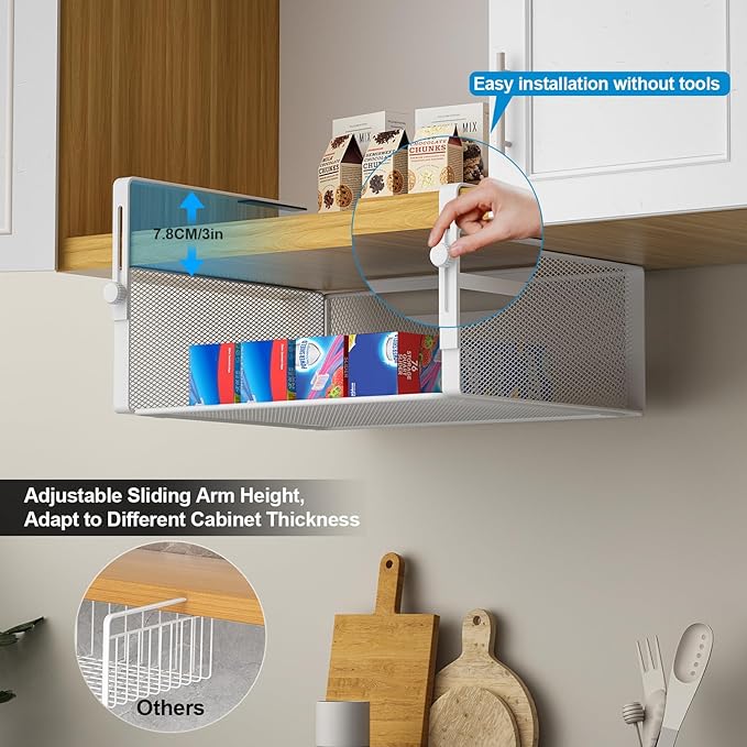 2Pack Under Shelf Basket Organizer, Adjustable Hanging Holder