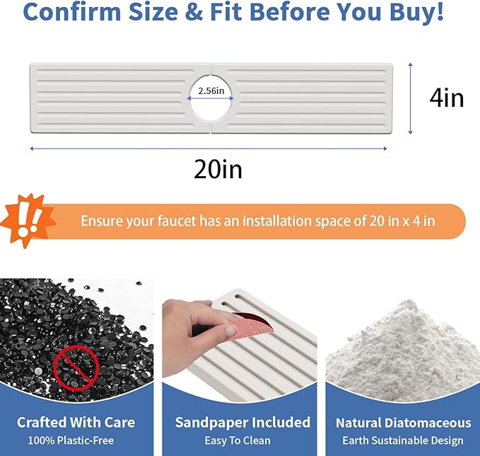 Stone Faucet Mat for Kitchen Sink, Water Absorbing Sink Water Splash Guard