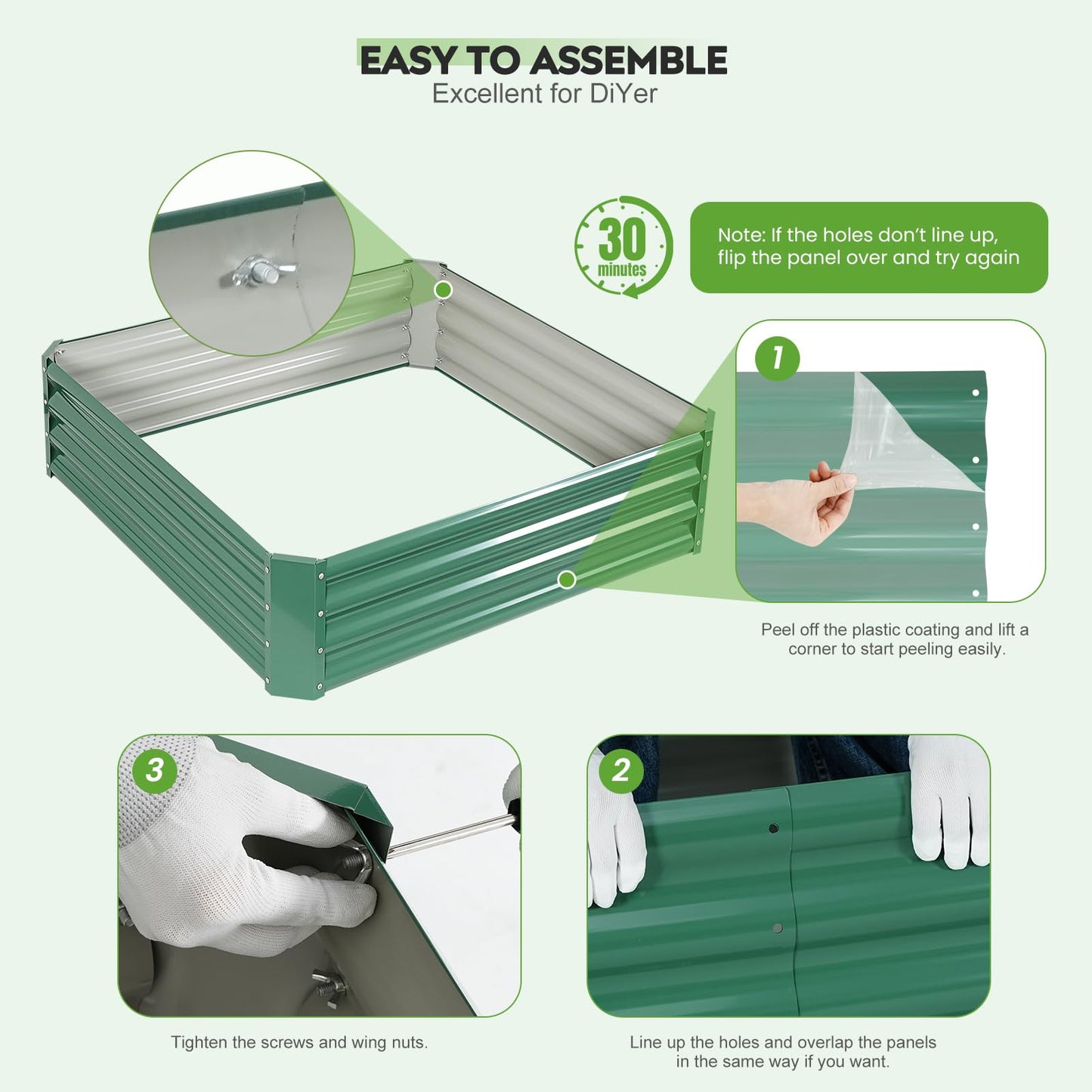 ZORMY 2 Pcs 4x4x1ft Galvanized Raised Garden Bed Outdoor, Metal Planter Boxes with Easy Assembly, Planter Raised Beds for Gardening, Flower, Plants, Vegetable, Herb - LotusGreen