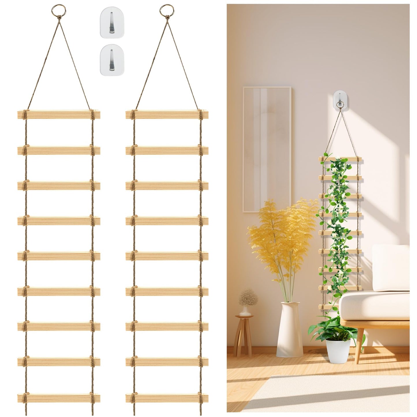 HFYZZ 2Pcs Climbing Plants Trellis - 4.3 ft Wood Ladder Design Plant Support for Indoor & Outdoor House Vine Plant, Wooden Garden Plant Wall Trellis for Monstera, Pothos, Ivy, and More