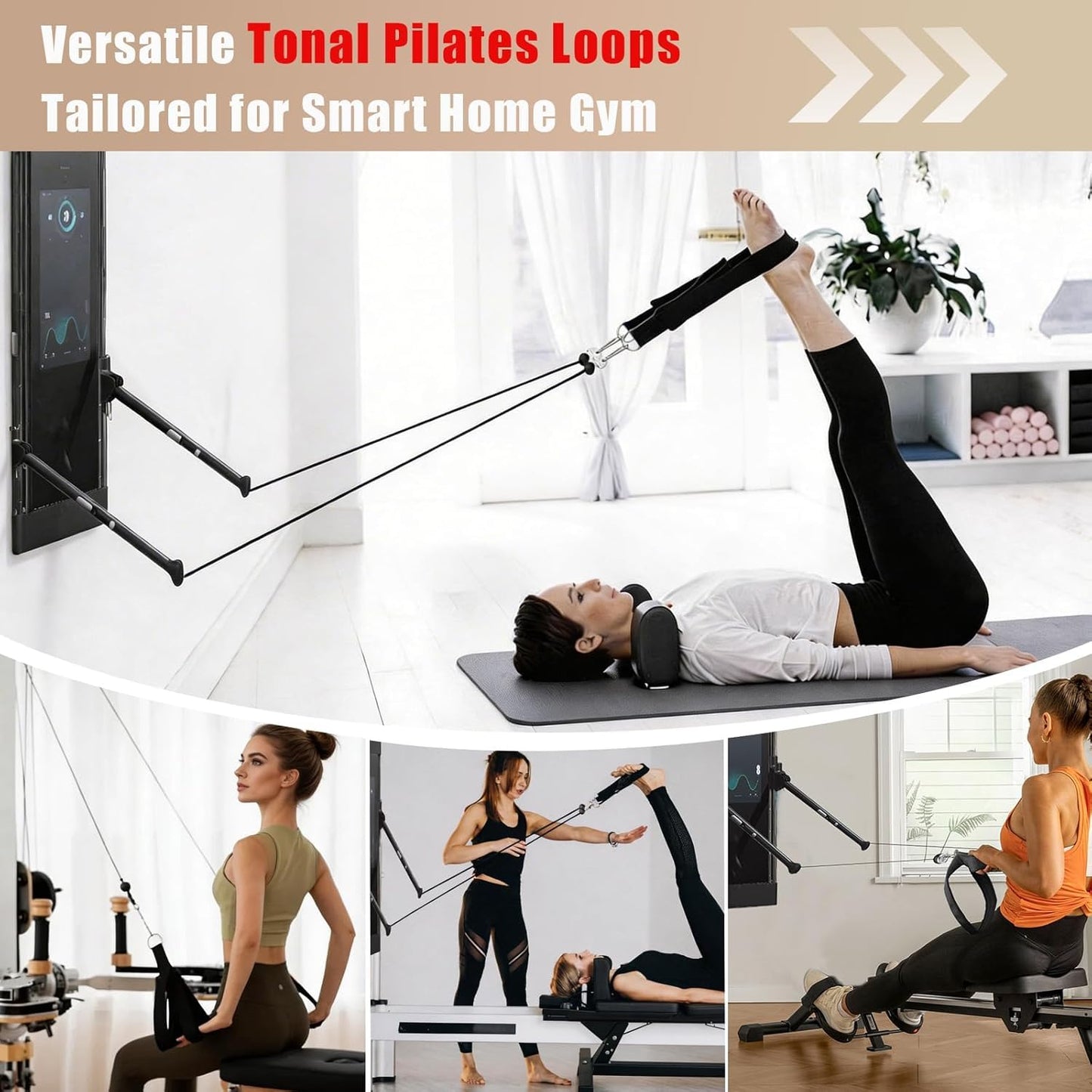 Pilates Loops Compatible with Tonal Machine, Double Loop Soft Lined Pilates Straps with T Lock Adapter, W/Snap Hooks, D-Ring Straps for Home Gym, Yoga, and Strength Training