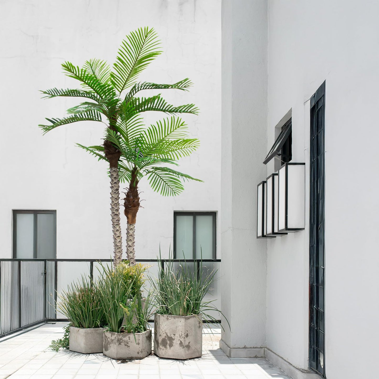 Haispring 8FT Artificial Palm Tree with Realistic Bark & Leaves, UV Resistant Faux Indoor Outdoor Palm Plant for Home, Office, Yard, Patio, and Living Room Decor (96 Inches)
