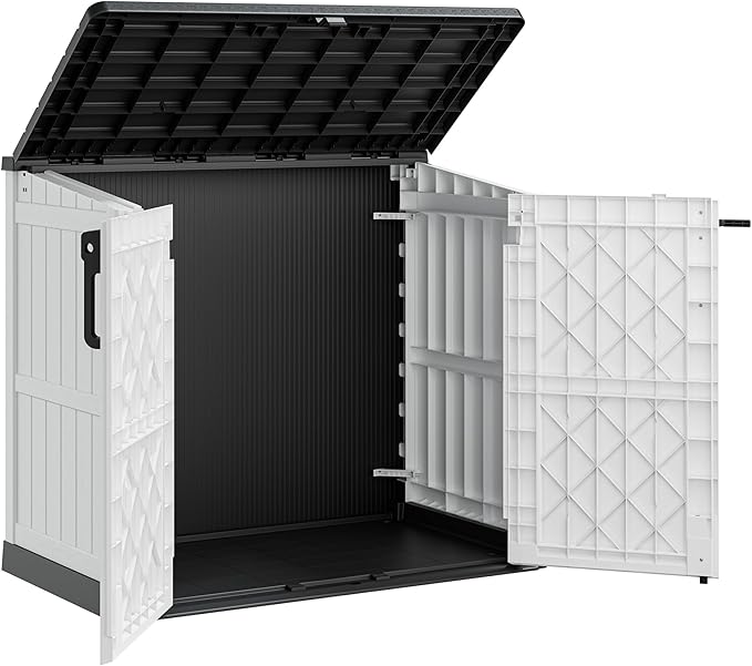LHBcraft Outdoor Storage Cabinet 36 Cu Ft with Lockable Doors, Waterproof Outdoor Storage Box for Patios,Portable Horizontal Resin Storage Shed, Easy to Assemble