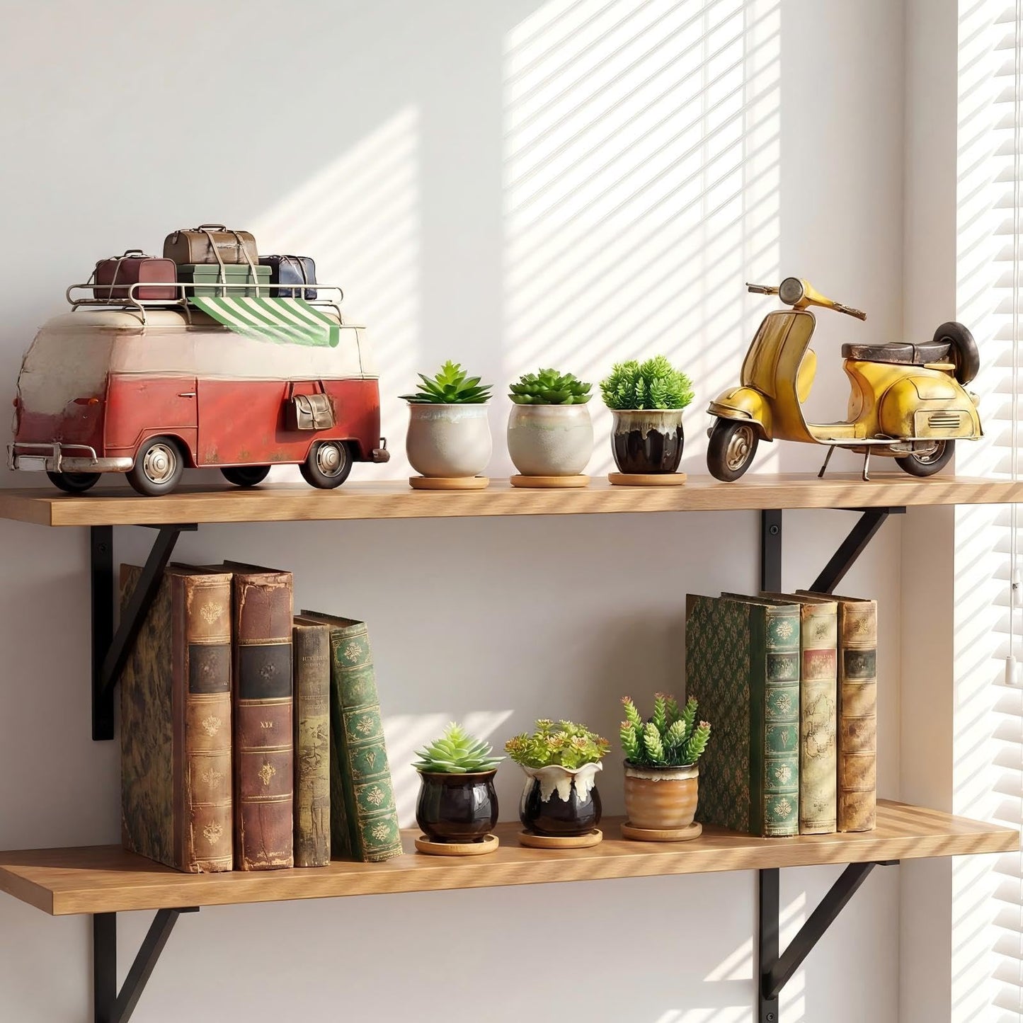 Remerry 12 Pcs Small Succulent Pots Bulk with Drainage Assorted 3.5 Inch Mini Ceramic Succulent Planters Pot with Coaster Bamboo Plant Tray Planting Pots for Home Office Garden