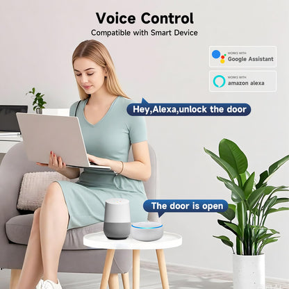 Smart Door Lock with Handle, Keyless Entry Door Lock Deadbolt Handle Set, Built-in WiFi Deadbolt Smart Lock for Front, Fingerprint, Keypad Code, App Control, Voice Control