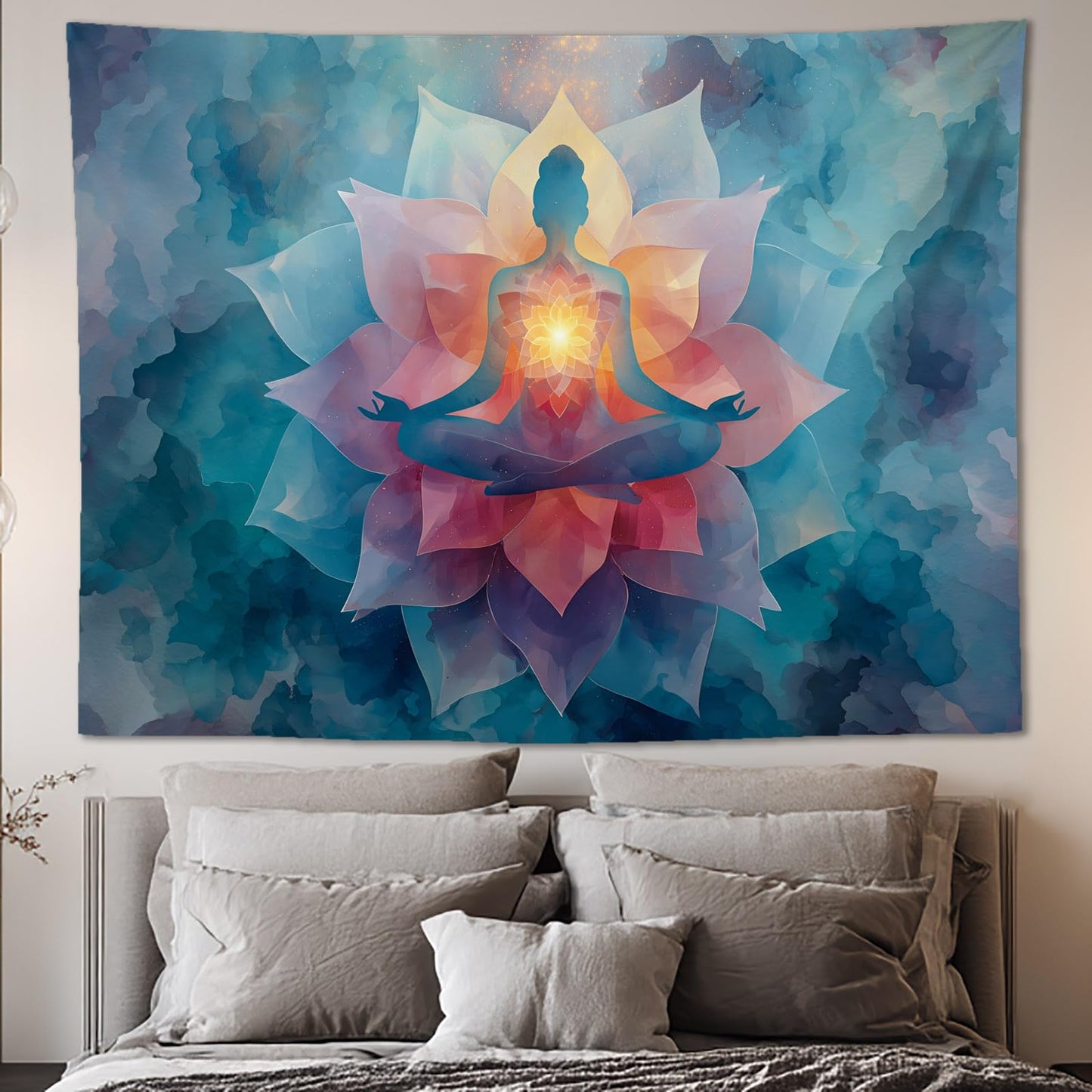 YJDYJD Meditation Wall Tapestry – Spiritual Chakra Wall Hanging with Vibrant Lotus Flower Design, Mindfulness Yoga Room Tapestries, Large Fabric Art for Bedroom & Studio