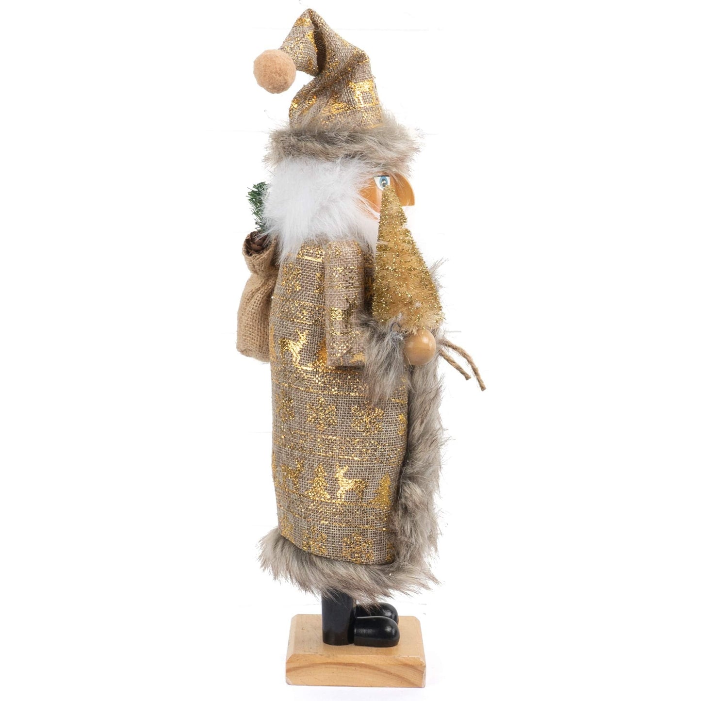 FUNPENY 14" Christmas Decorative Nutcracker, Handmade Wooden Santa Traditional Nutcracker in Flannel Ful Golden Coat, Festive Collectible Nutcracker, Winter Tabletop Christmas Decoration