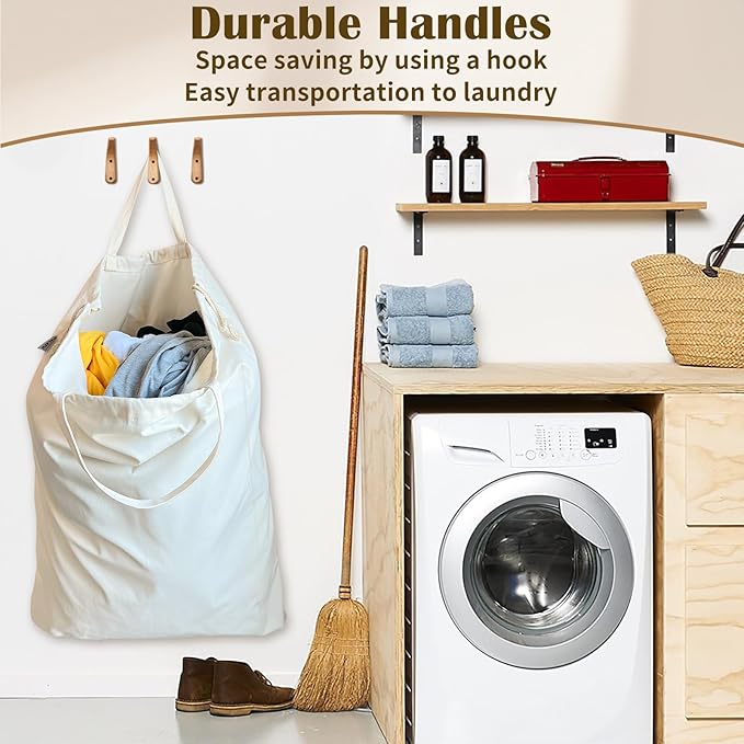 Canvas Laundry Bag with Handles & Drawstring Closure 30”Wx35"H, Thick Canvas