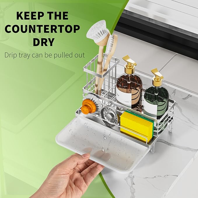 Cisily Stainless Steel Kitchen Sink Caddy Organizer, Sponge Holder