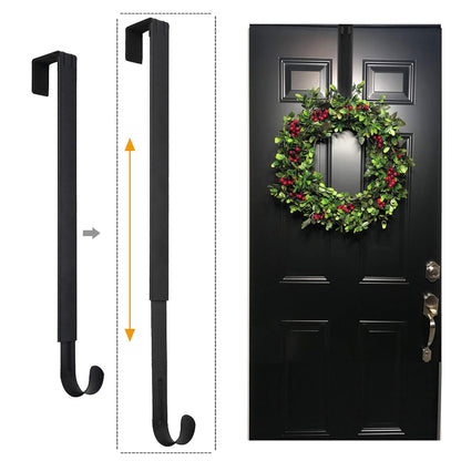 LBSUN Wreath Hanger, Adjustable Over The Door Wreath Hanger from 14.9 to 25 Inches & Wreath Holder & Wreath Door Hanger for Front Door Decor 20 lbs Larger Christmas Decorations Hook (Black)