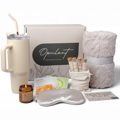 Opulent Luxury Self Care Gifts for Women - Hug in a Box Comfort Care Package - Spa Gift Set with 40 oz Tumbler & Cozy Blanket - Ideal for Get Well, Thinking of You, Birthday, Sympathy & Corporate