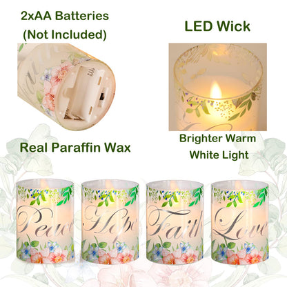 Silverstro Christmas Flameless Candles Glass Flickering Real Wax Floral LED Candles with Remote - Home Party Room Botanical Holiday Decor Set of 4