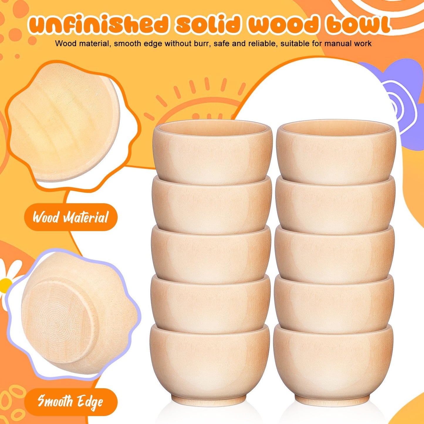 Didiseaon 12 Pcs Unfinished Wooden Pinch Bowls 1.49In Small Wood Bowls for Dipping Sauce Nuts Snacks DIY Craft Painting Home Decoration Art Projects