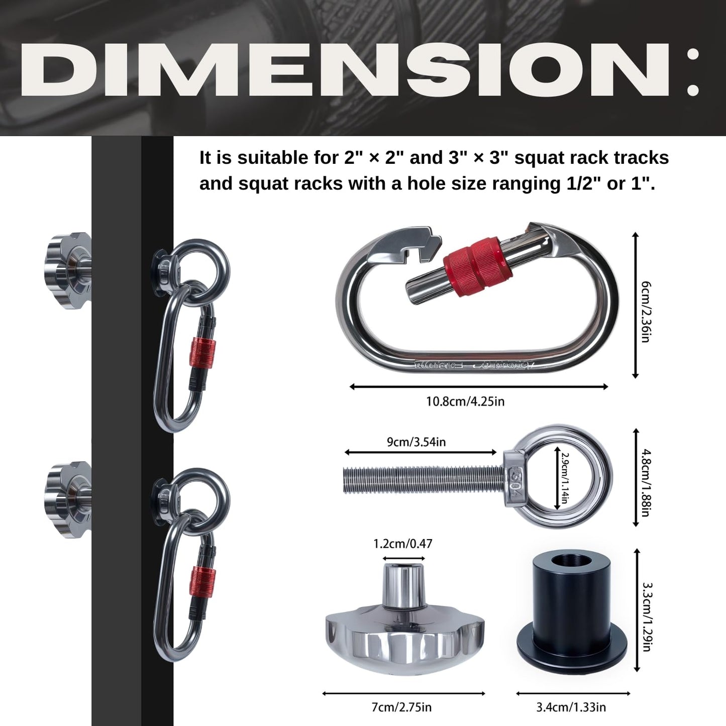 Squat Rack Attachments for Strength Training Equipment | Attachments for Power Cages & Squat Racks | Fits 2"x2" & 3"x3" Frames (1/2" & 1" Holes) | Ideal for Resistance Bands & TRX Training (2 PACK)